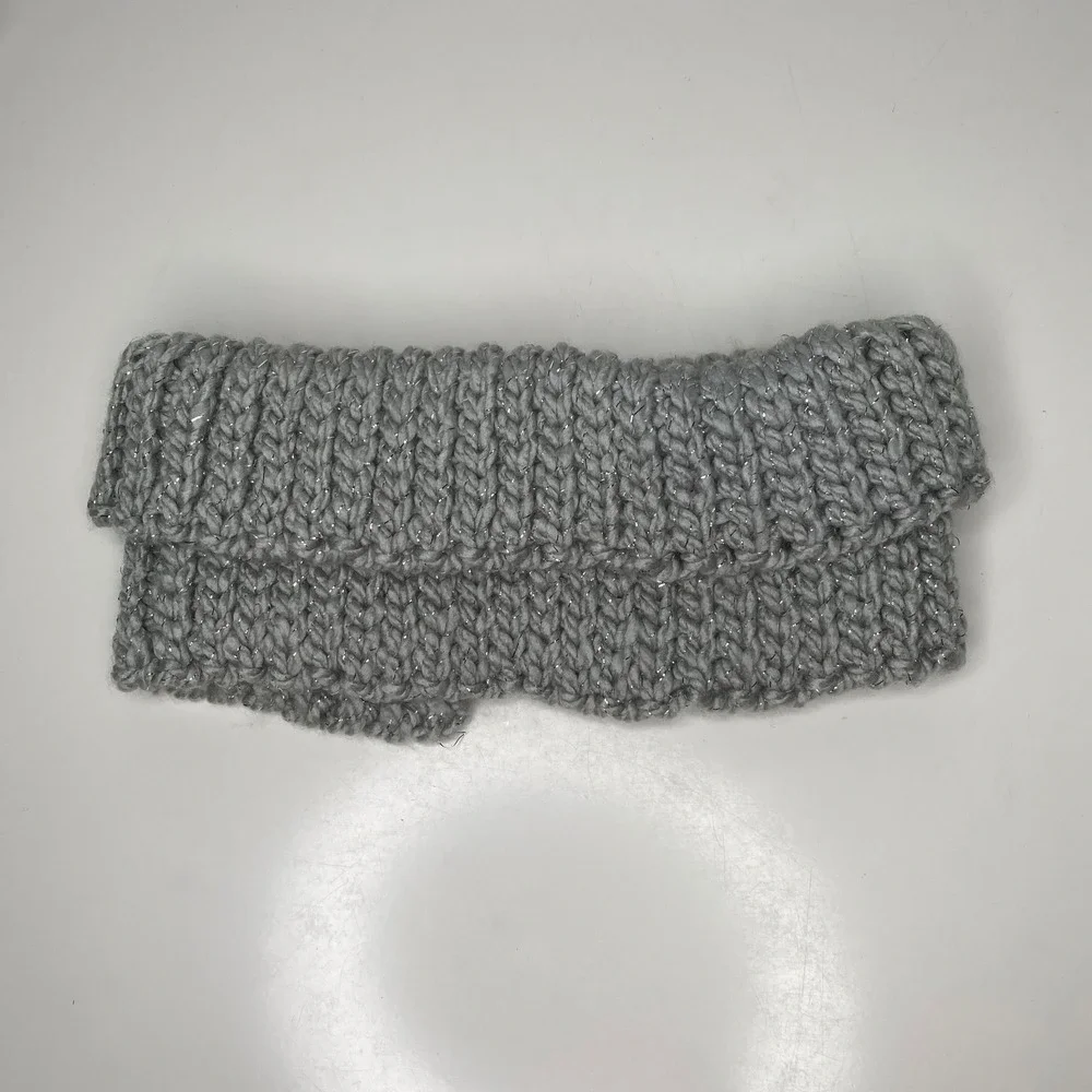 Handmade Knit Neck‎ Warmer Cowl Collar Gray Sparkle Pink Rose Accent Cottagecore
